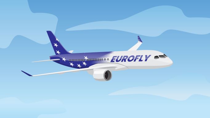 Eurofly airplane in blue sky